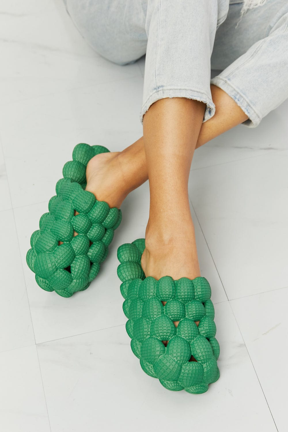 Laid Back Bubble Slides in Green - Body By J'ne