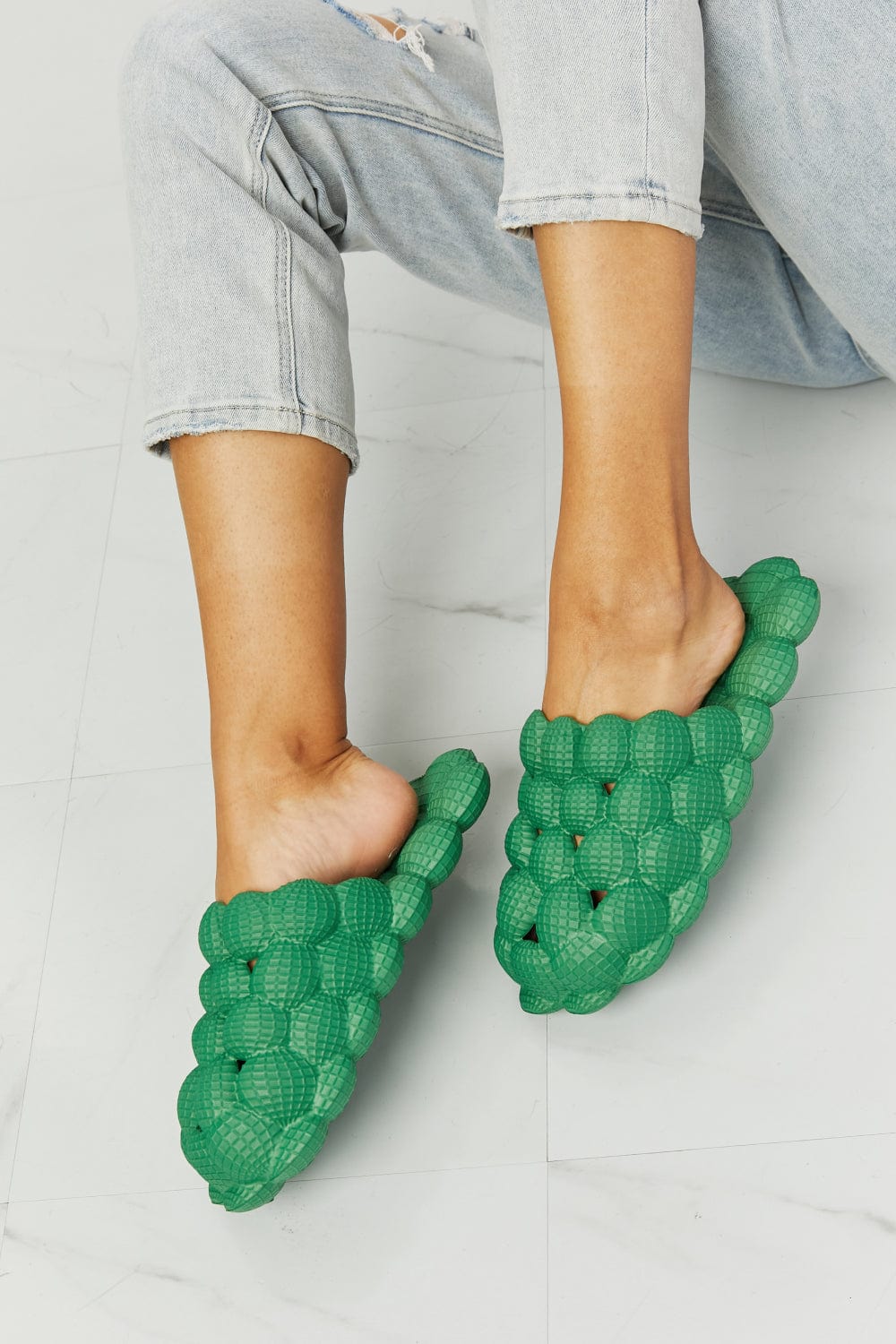 Laid Back Bubble Slides in Green - Body By J'ne