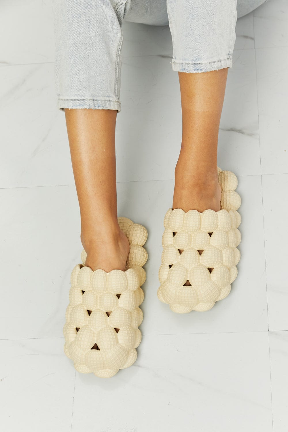 Laid Back Bubble Slides in Khaki - Body By J'ne