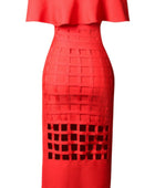 Layered Off-Shoulder Cutout Slit Midi Dress - Body By J'ne