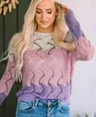 Color Block Hollowed Knitted Loose Sweater - Body By J'ne