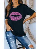 Leopard Lip Distressed T-Shirt - Body By J'ne