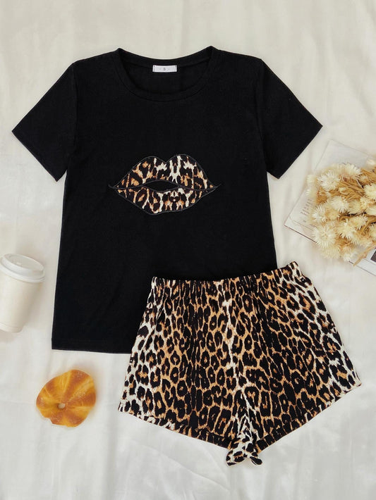 Leopard Lip Graphic Top and Shorts Lounge Set - Body By J'ne