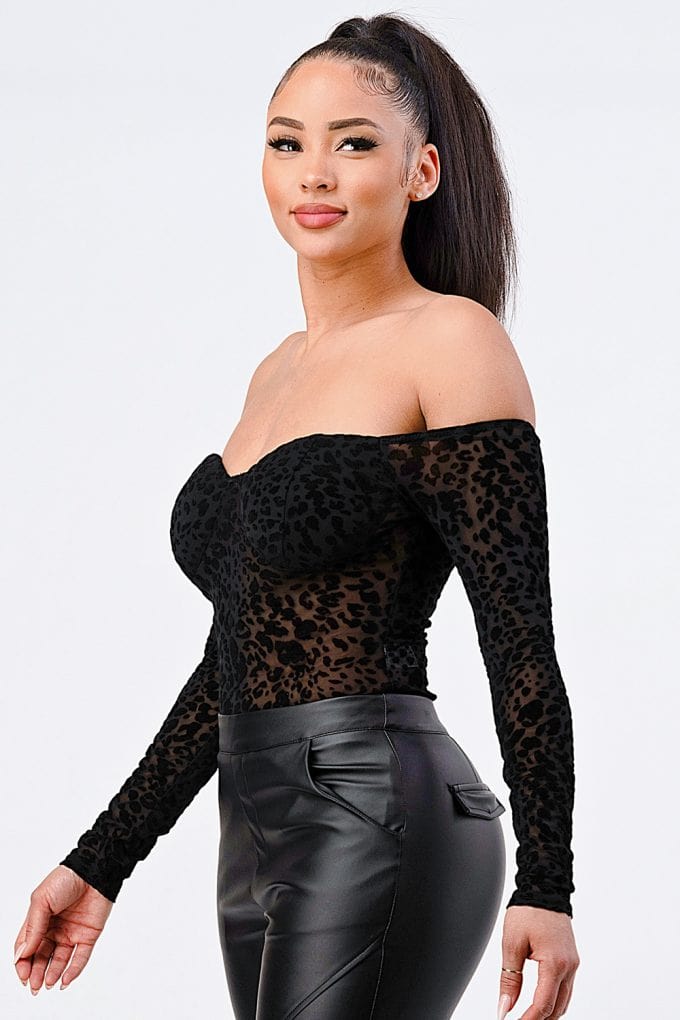 Leopard Print Off Shoulder Bodysuit - Body By J'ne