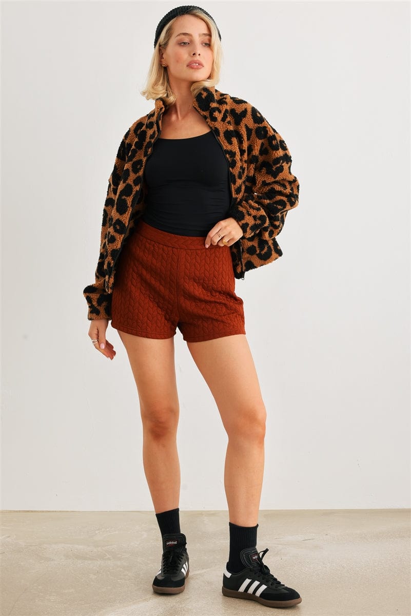 Leopard Teddy Zip-up Two Pocket Jacket - Body By J'ne