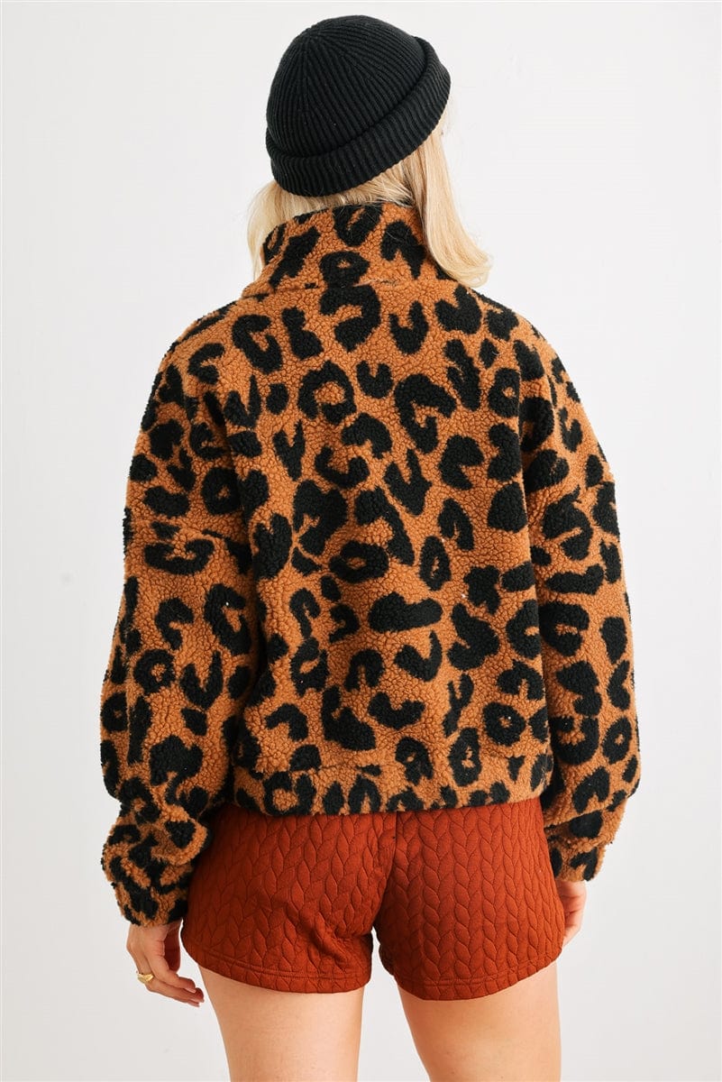 Leopard Teddy Zip-up Two Pocket Jacket - Body By J'ne