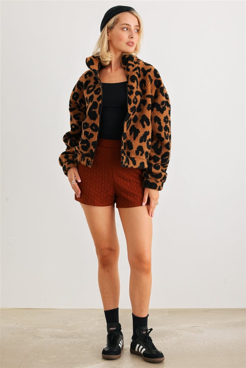 Leopard Teddy Zip-up Two Pocket Jacket - Body By J'ne