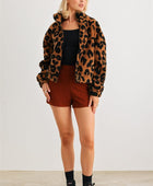 Leopard Teddy Zip-up Two Pocket Jacket - Body By J'ne