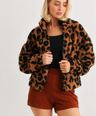 Leopard Teddy Zip-up Two Pocket Jacket - Body By J'ne