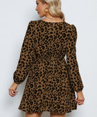 Leopard V-Neck Balloon Sleeve Dress - Body By J'ne