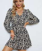 Leopard V-Neck Balloon Sleeve Dress - Body By J'ne