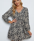 Leopard V-Neck Balloon Sleeve Dress - Body By J'ne