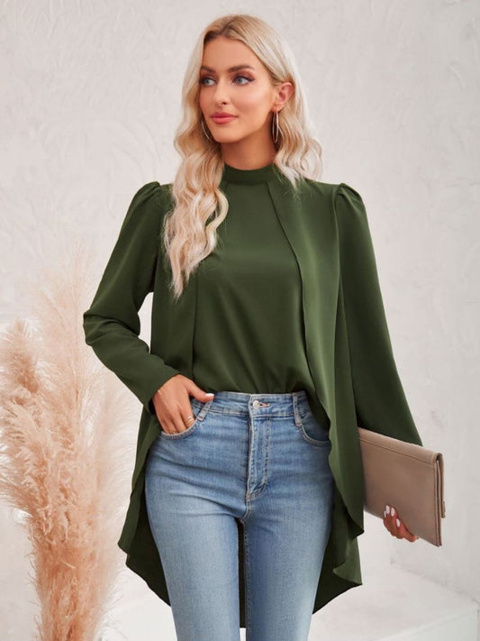 Long Puff Sleeve High-Low Blouse - Body By J'ne