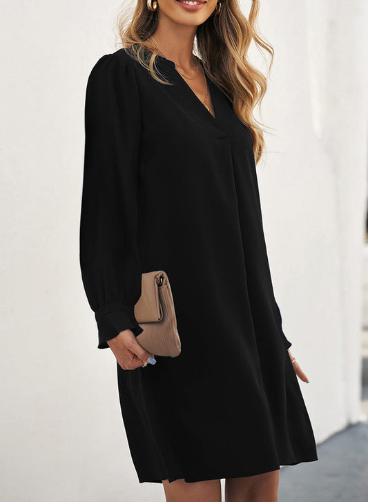 Long Puff Sleeve Notched Neck Dress - Body By J'ne