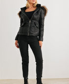 Long Sleeve Faux Fur Hood Padded Water Resistant Finish Jacket - Body By J'ne