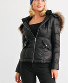 Long Sleeve Faux Fur Hood Padded Water Resistant Finish Jacket - Body By J'ne