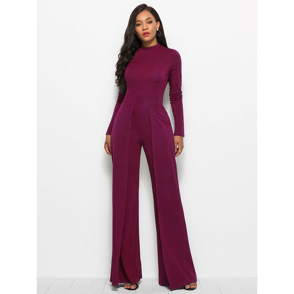 Long Sleeve Mock Neck Wide Leg Jumpsuit - Body By J'ne