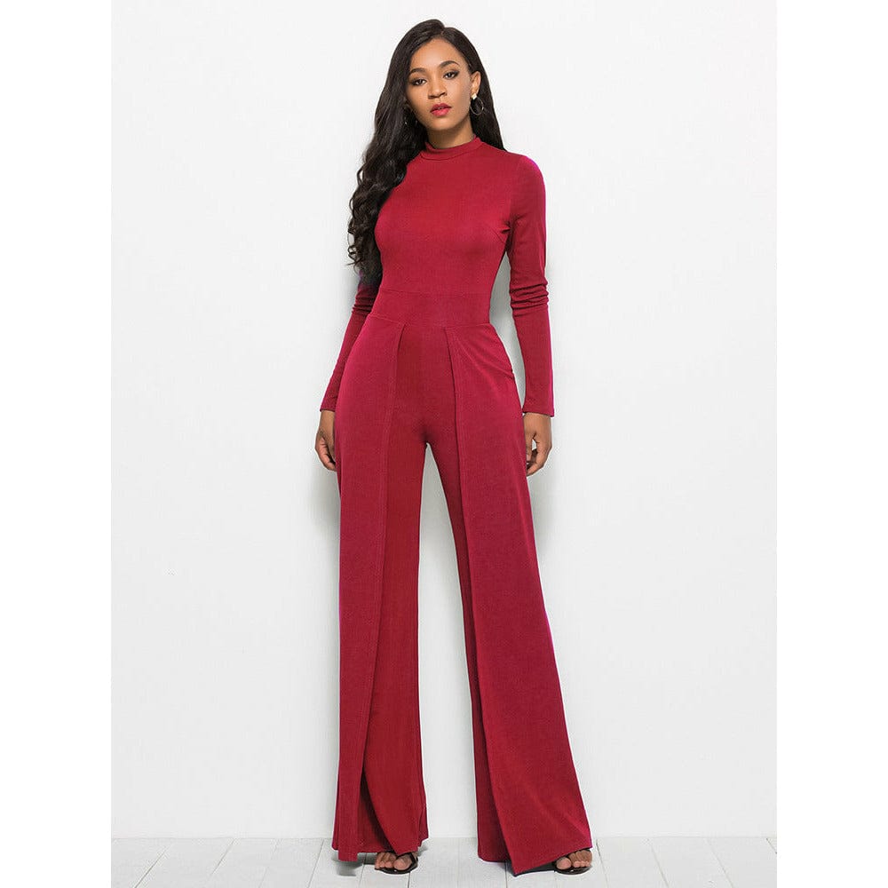 Long Sleeve Mock Neck Wide Leg Jumpsuit - Body By J'ne