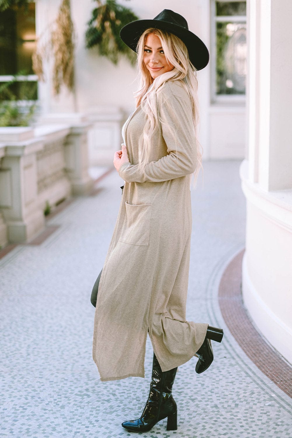 Long Sleeve Slit Cardigan with Pocket - Body By J'ne