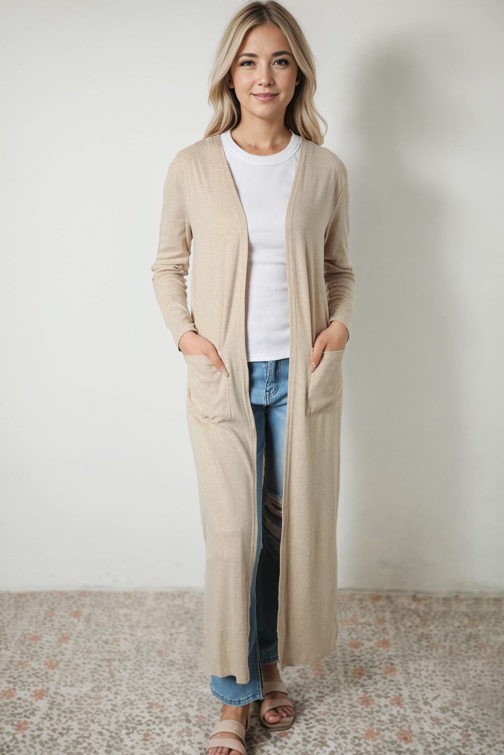 Long Sleeve Slit Cardigan with Pocket - Body By J'ne