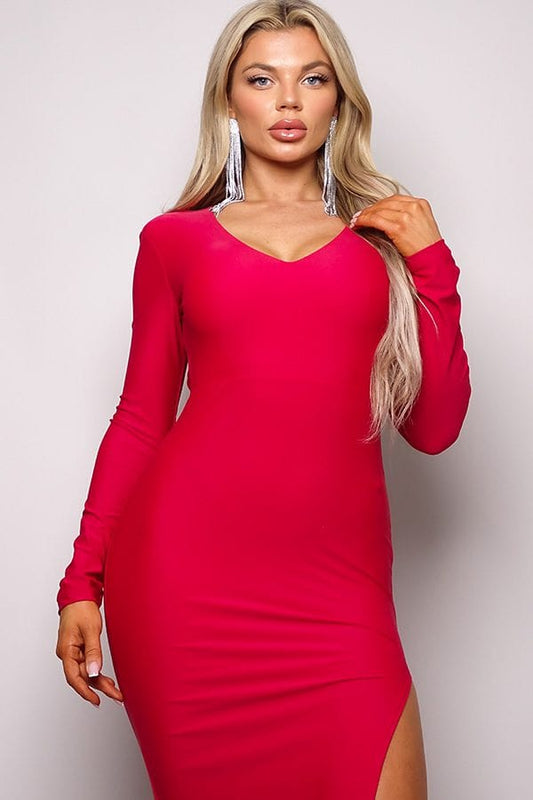 Long Sleeve V Neck Open Back Maxi Dress - Body By J'ne