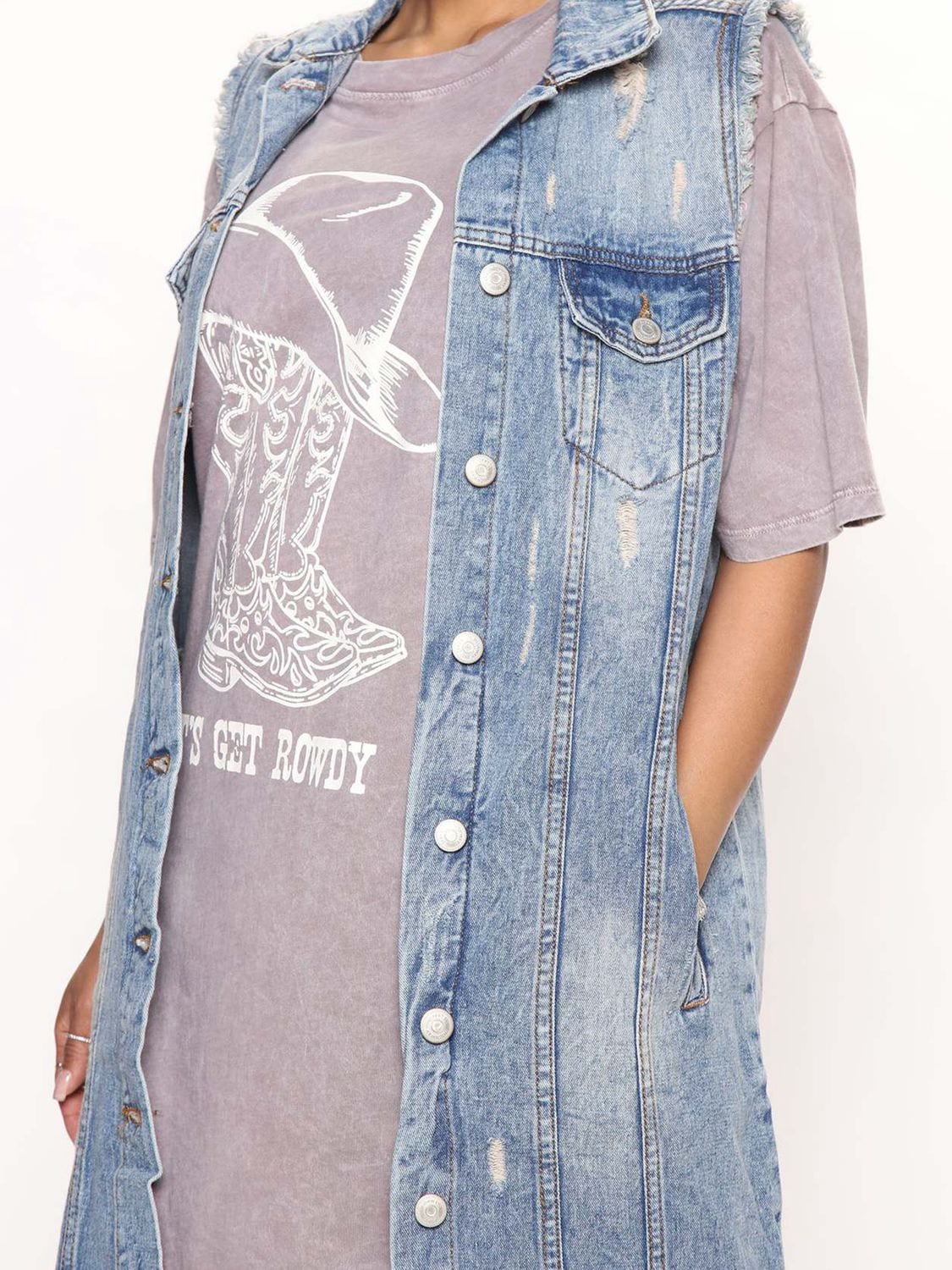 Long Sleeveless Denim Jacket - Body By J'ne