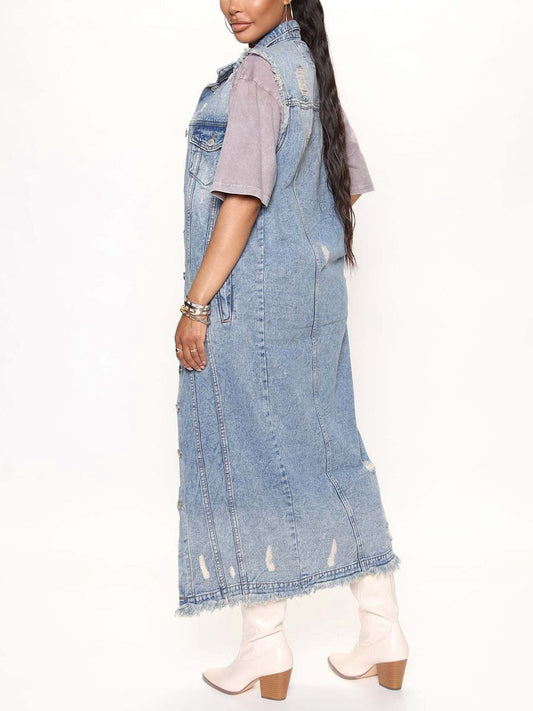 Long Sleeveless Denim Jacket - Body By J'ne