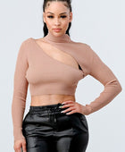 Lux Sweater Rib Cutout Mock Neck Crop Top - Body By J'ne