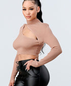Lux Sweater Rib Cutout Mock Neck Crop Top - Body By J'ne