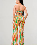 Luxe geo print satin bra top and palazzo jumpsuit - Body By J'ne