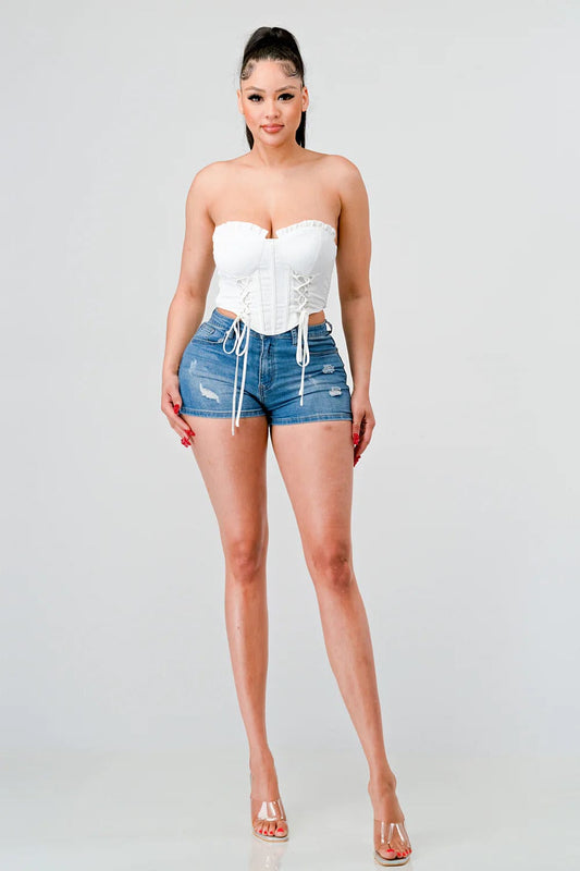 Luxe sweetheart ruffled drawstring lace bustier top - Body By J'ne