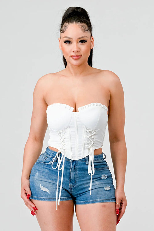 Luxe sweetheart ruffled drawstring lace bustier top - Body By J'ne