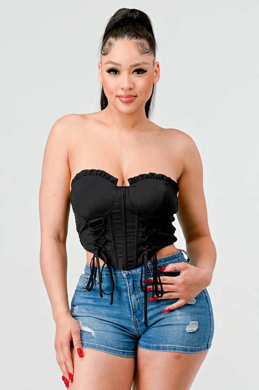 Luxe sweetheart ruffled drawstring lace bustier top - Body By J'ne