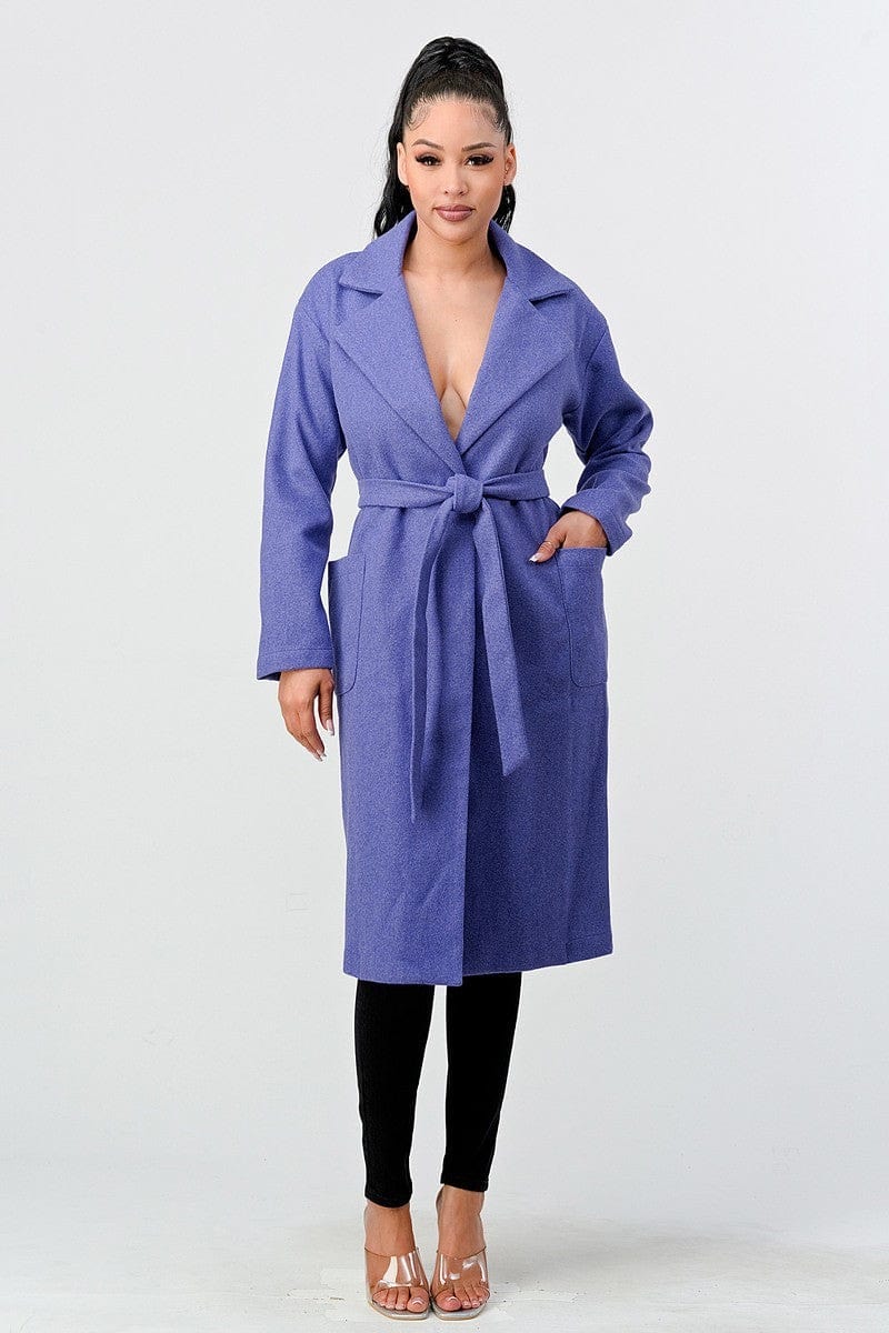 Luxe Wool Waist Tie Side Pockets Midi Length Coat - Body By J'ne