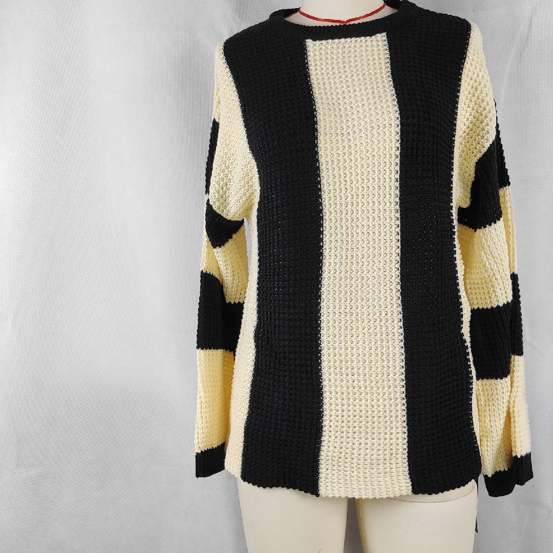 Crew Neck Waffle Drop Shoulder Knit Sweater - Body By J'ne