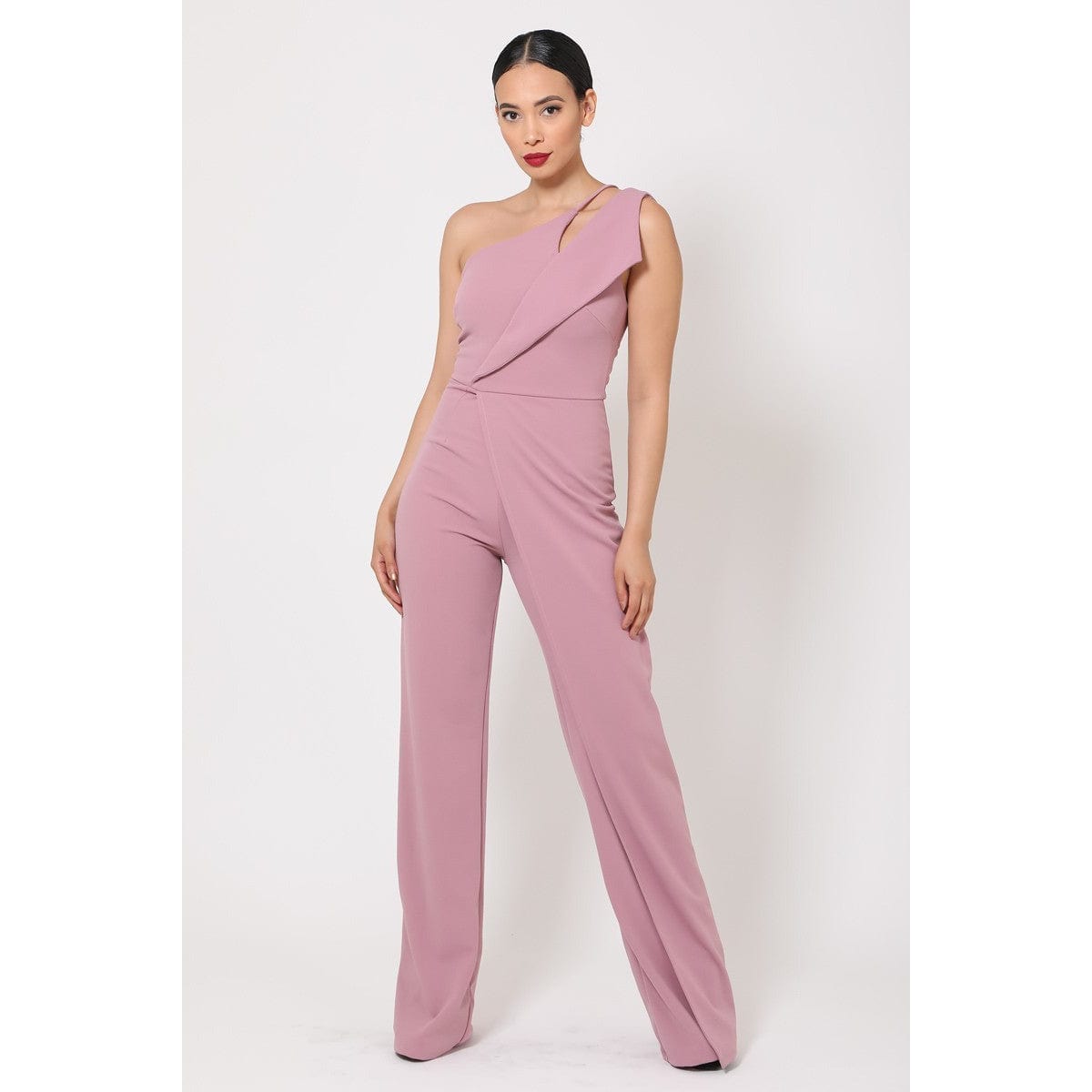 Mauve One Shoulder Jumpsuit W/ Small Opening - Body By J'ne