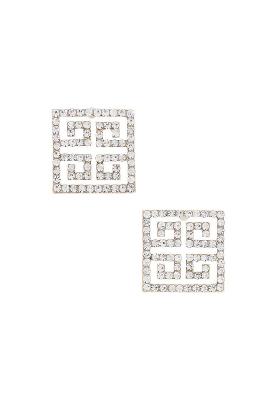 Maze Square Rhinestone Earring - Body By J'ne