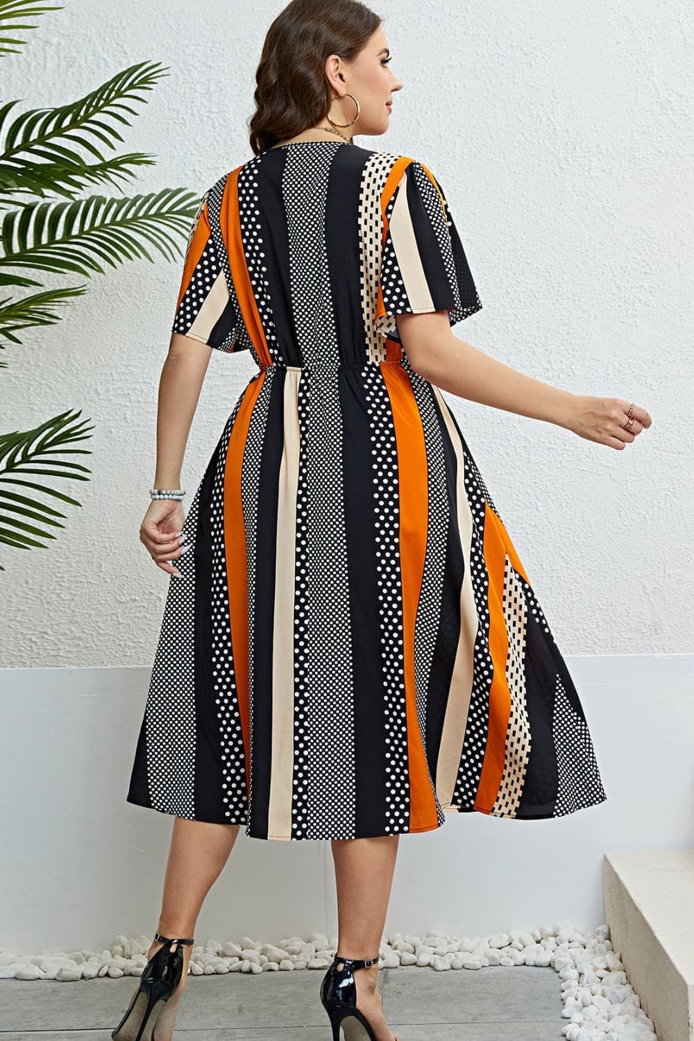Mixed Print Striped Flutter Sleeve Dress - Body By J'ne