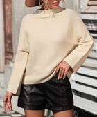 Mock Neck Dropped Shoulder Pullover Sweater - Body By J'ne