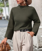 Mock Neck Dropped Shoulder Pullover Sweater - Body By J'ne