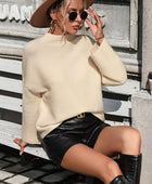 Mock Neck Dropped Shoulder Pullover Sweater - Body By J'ne