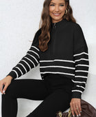 Mock Neck Long Sleeve Zip-Up Sweater - Body By J'ne