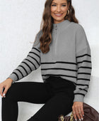 Mock Neck Long Sleeve Zip-Up Sweater - Body By J'ne