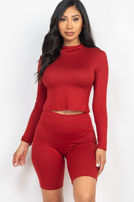 Mock Neck Top & Biker Shorts Set - Body By J'ne