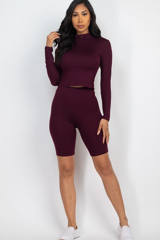 Mock Neck Top & Biker Shorts Set - Body By J'ne