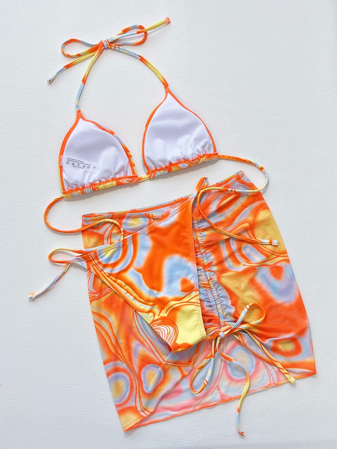 Multicolored Drawstring Ruched Three-Piece Swim Set - Body By J'ne