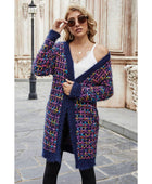 Multicolored Ribbed Trim Open Front Cardigan with Pockets - Body By J'ne