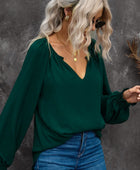 Notched Neck Lantern Sleeve Blouse - Body By J'ne