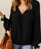 Notched Neck Lantern Sleeve Blouse - Body By J'ne