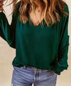 Notched Neck Lantern Sleeve Blouse - Body By J'ne